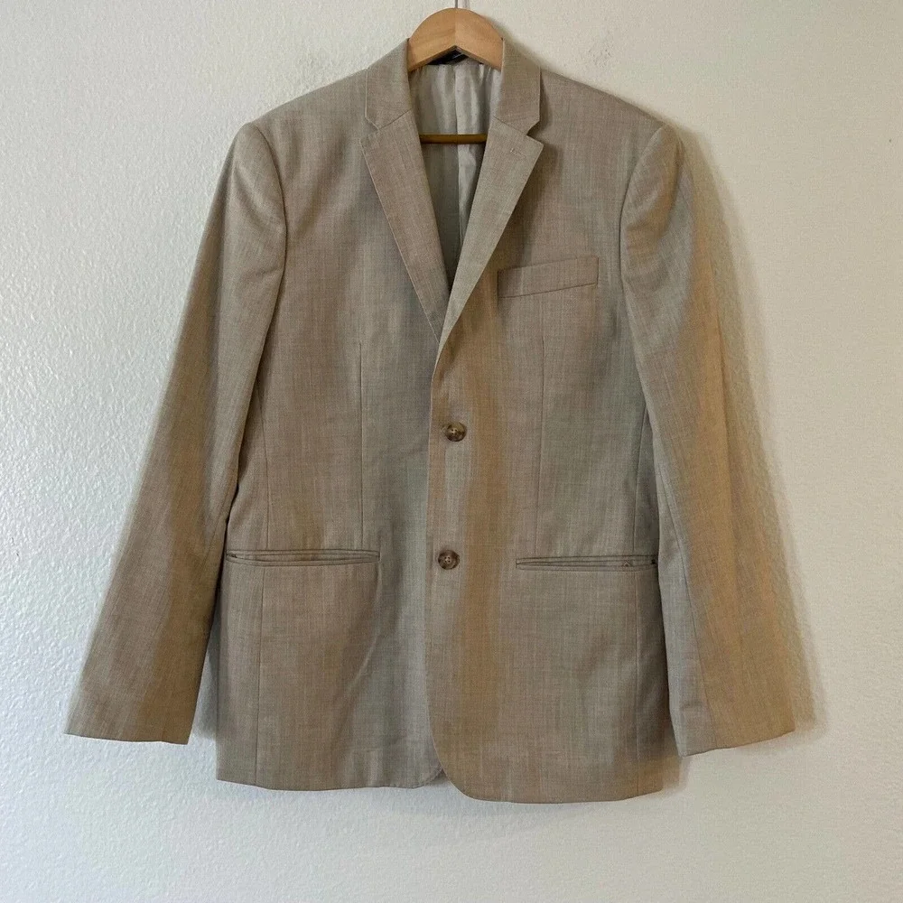 Perry Ellis Size 40 Regular Herringbone‎ Suit Blazer Jacket Two-Button Beige